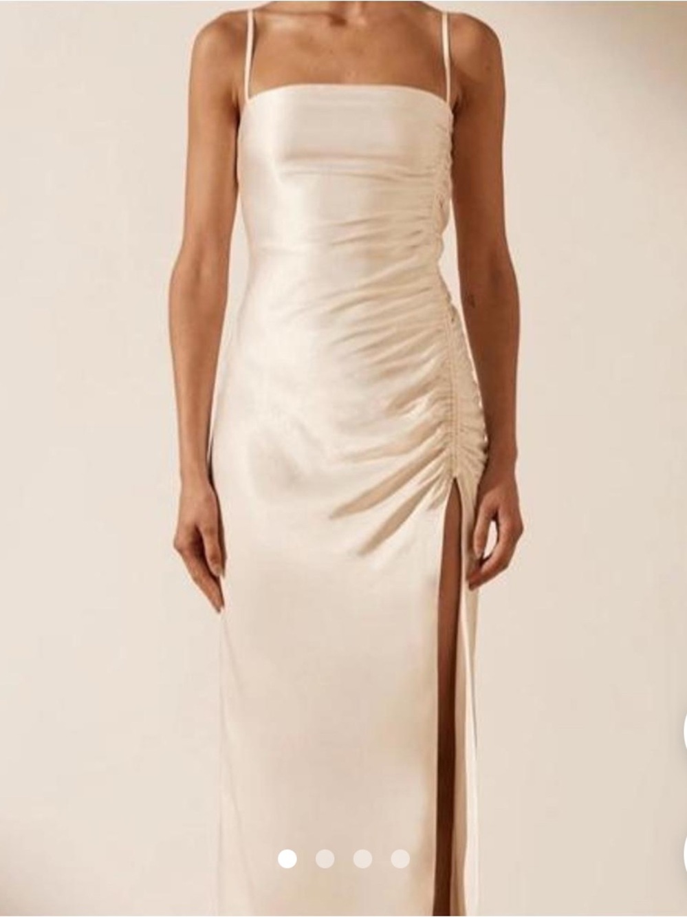 Shona Joy Champagne Satin Strapless Ruched Side-Slit Slip Dress